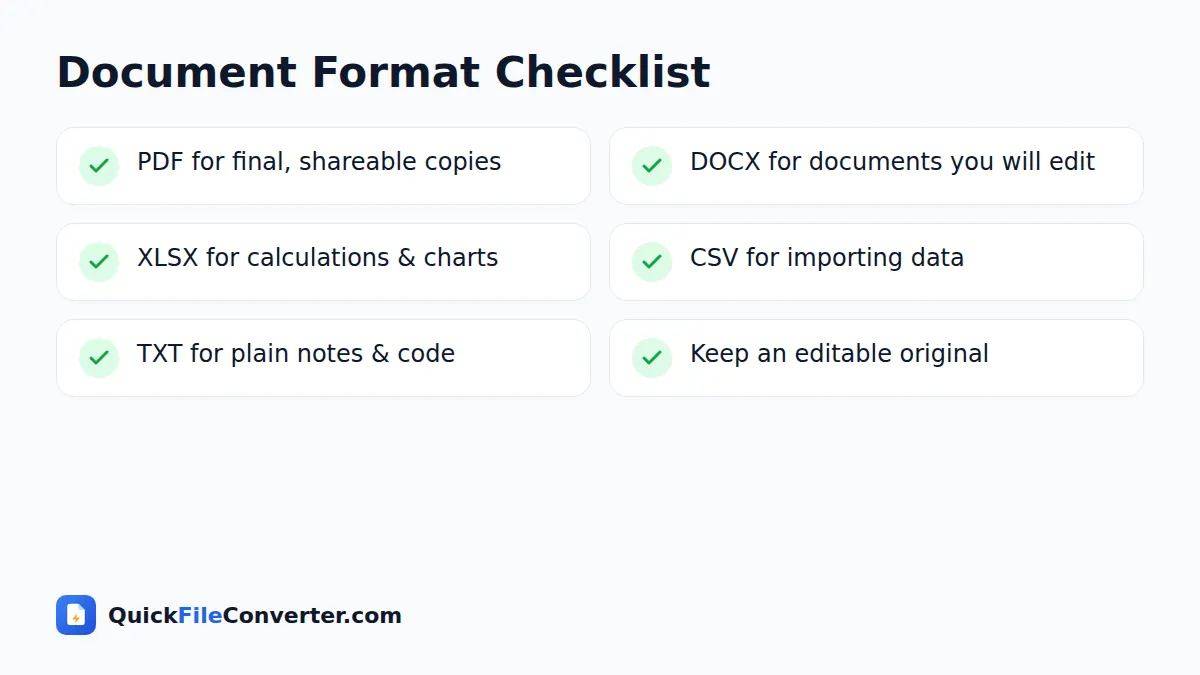 Checklist for choosing document file formats