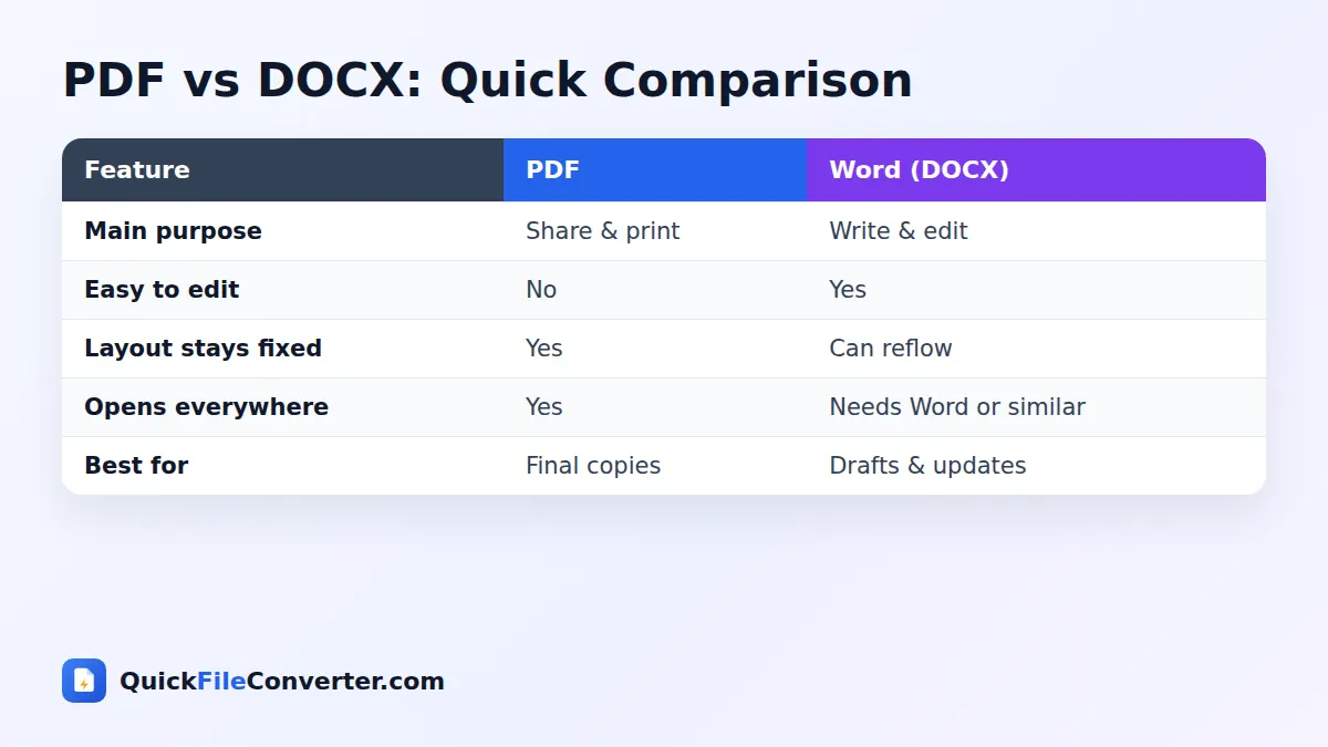PDF vs DOCX comparison for PDF to Word conversion