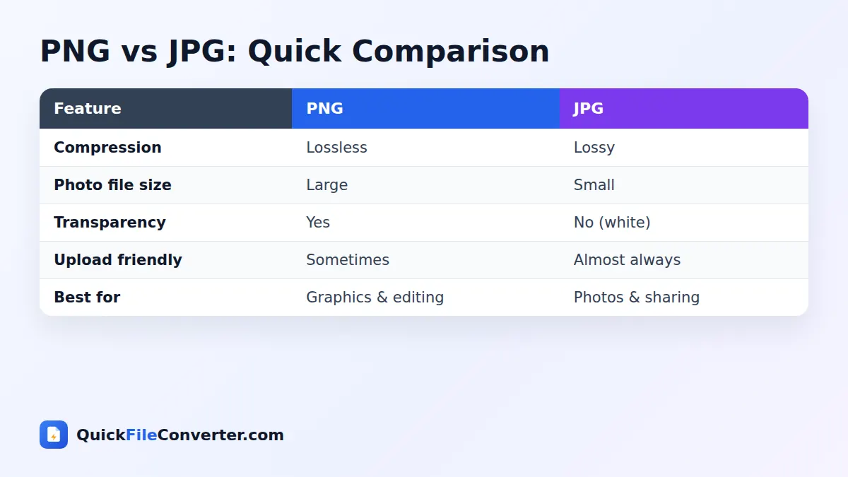 PNG vs JPG comparison for PNG to JPG conversion